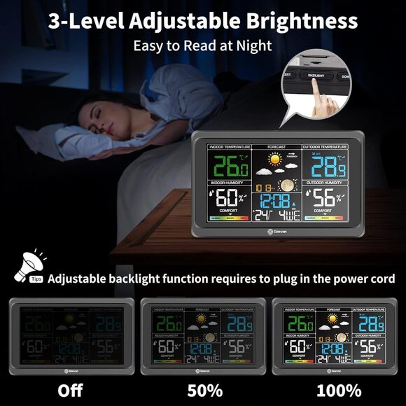 Wireless Indoor Outdoor Weather Station with Color Display, Digital Thermometer - Picture 6 of 9